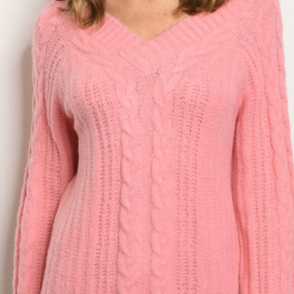 Pink Cable Knit Textured Sweater - Picture 3 of 3
